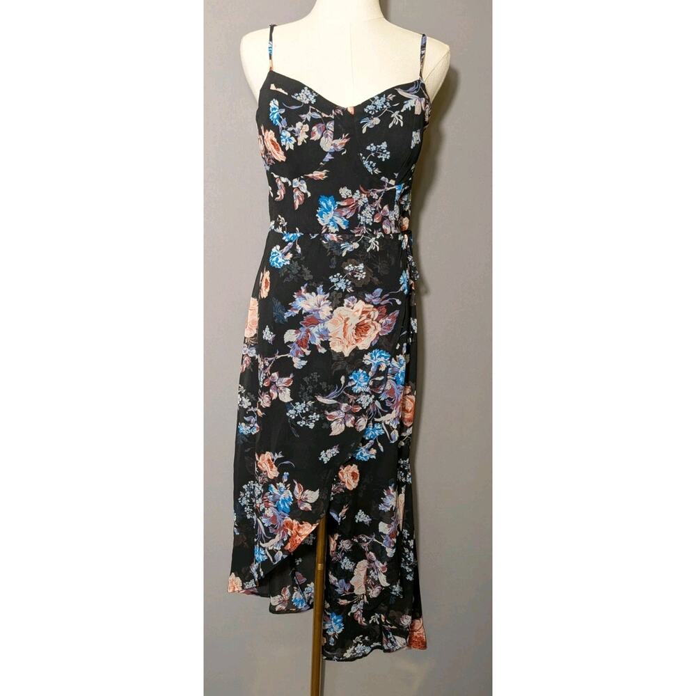 Lily Rose Black Floral Dress Large High Low Midi Bustier Garden Fairy
